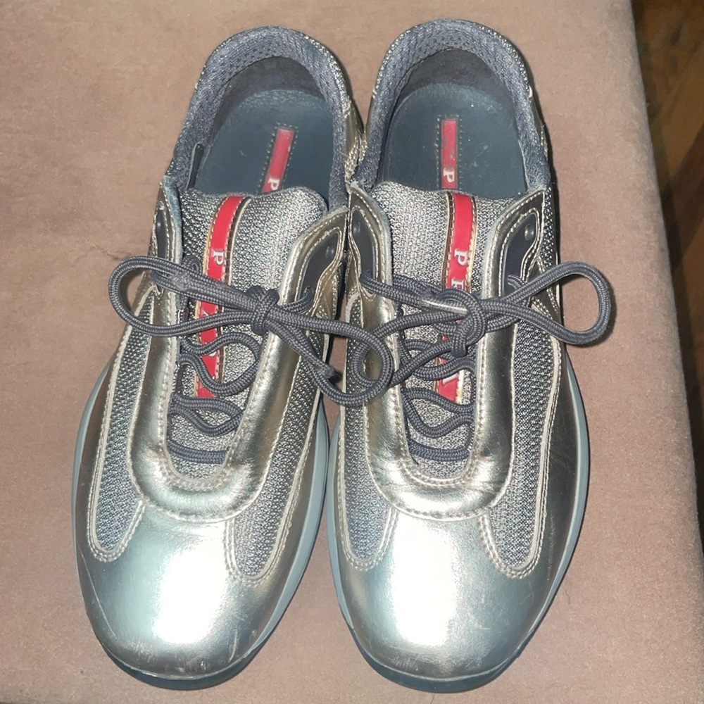 Prada America's Cup sneakers in gold-tone patent leather